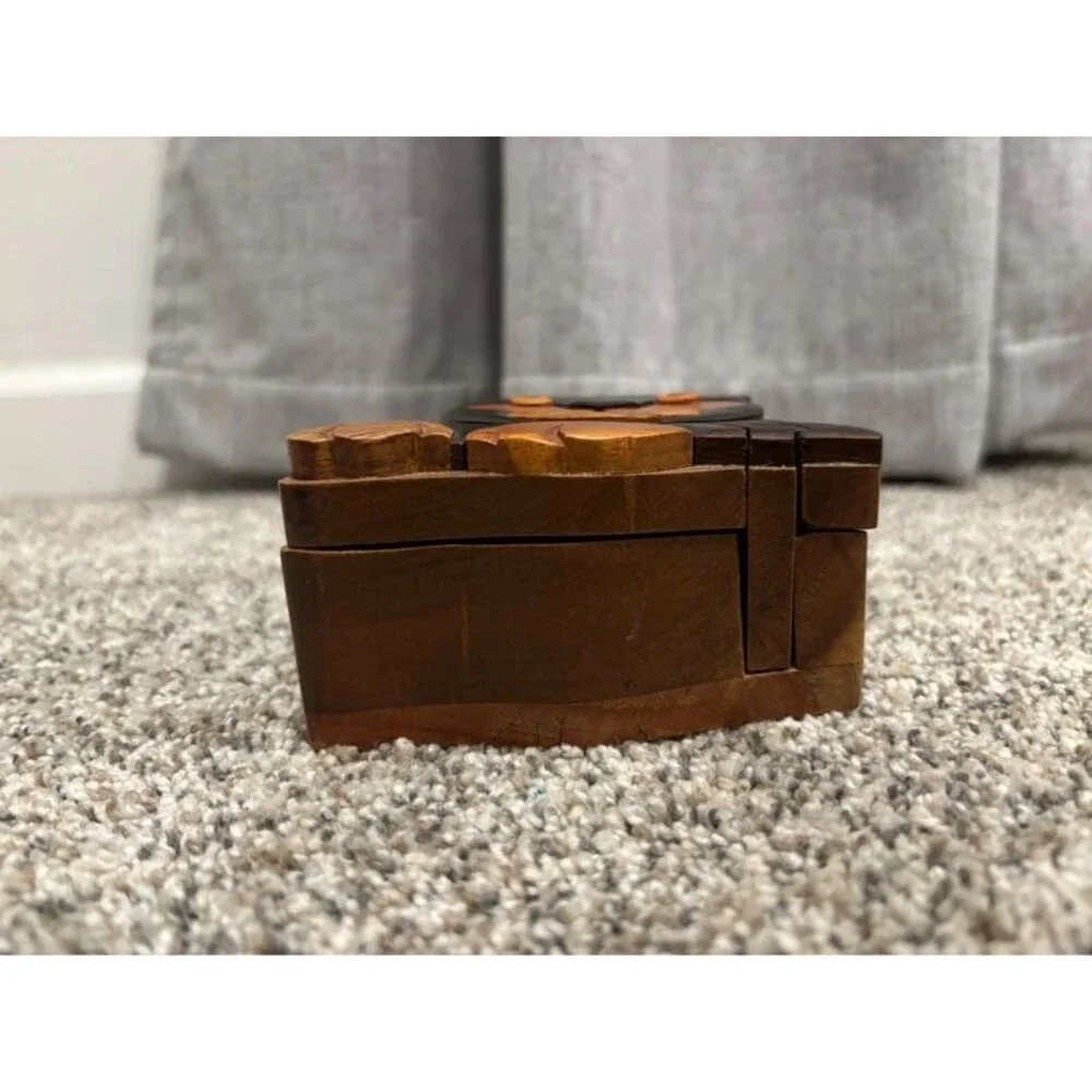 Cute Handmade Wood Cat Puzzle Trinket Storage Box